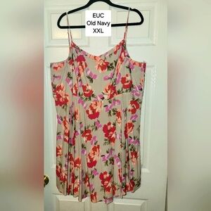 EUC Old Navy Beige Floral Summer Spring Mini Dress Plus Size XXL LIKE NEW